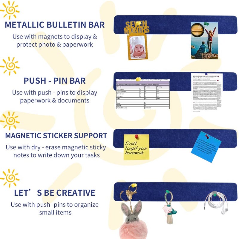 Vuzvuv 8 pcs Bulletin Board Bar Strips with 50 Pushpins & 10 Wooden Clip pins - Image 4